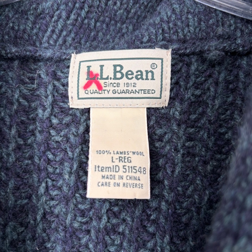 LL Bean Cardigan Sweater Mens Large 100% Lambswool Grandpacore Ribbed Knit - Picture 7 of 10